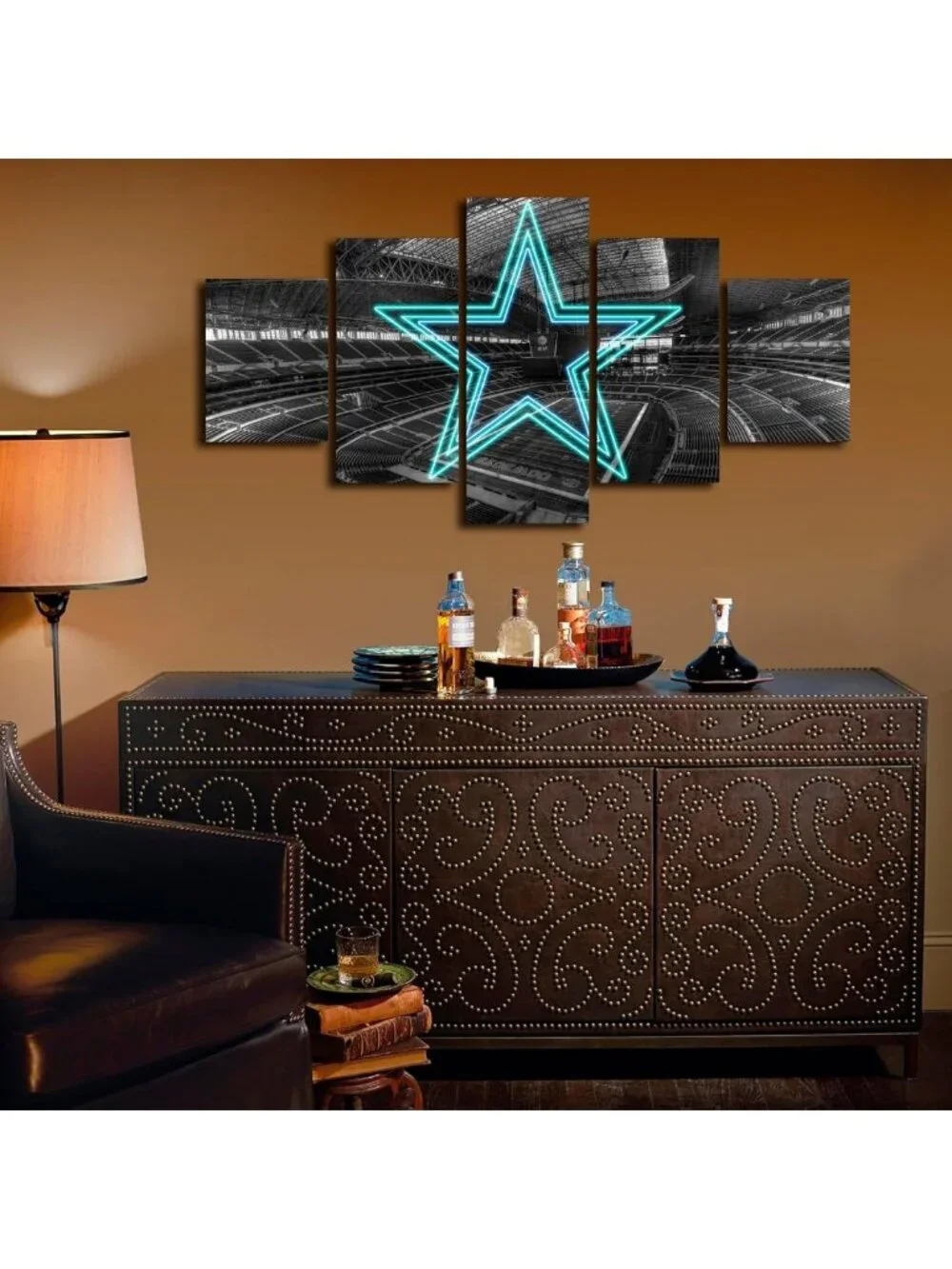American Football Canvas Print Set - Neon Cowboys Stadium Wall Art Decor